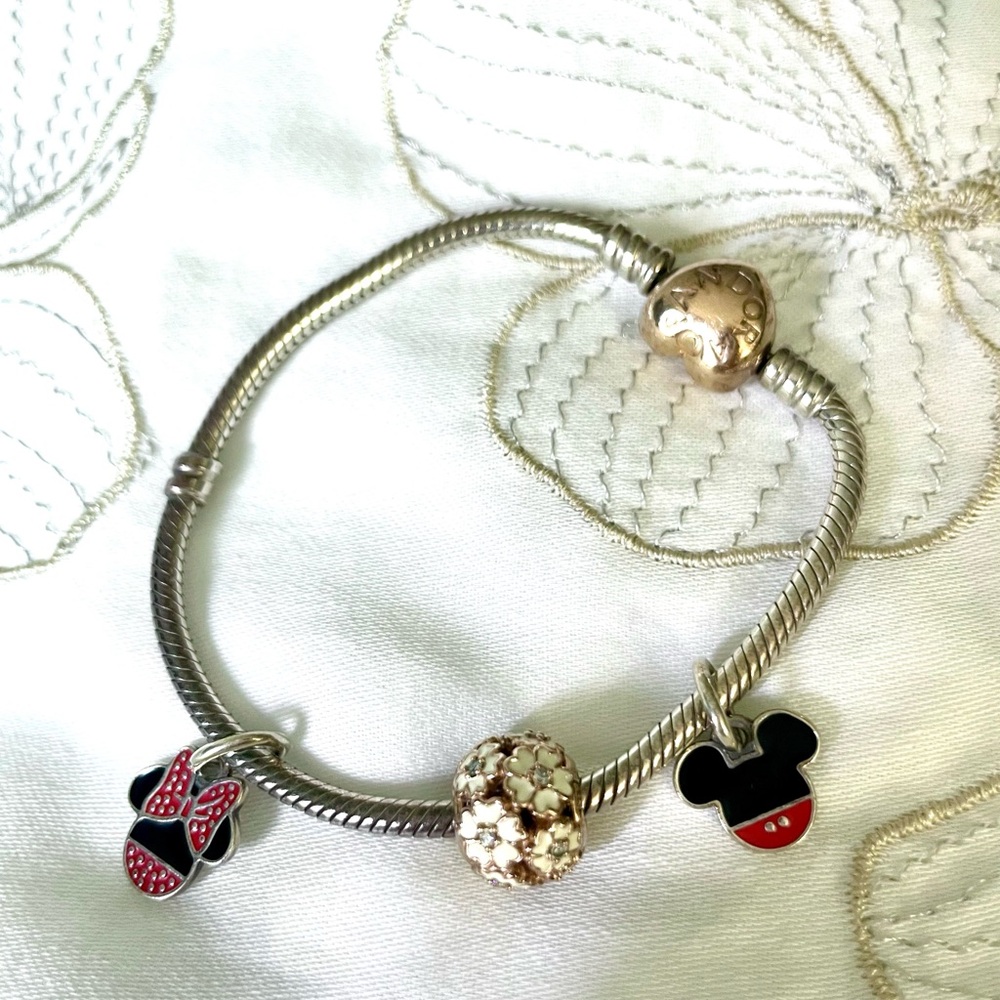 Disney Pandora rose gold bracelet Mickey Minnie